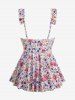 Plus Size Colorful Flower Print Cinched Tankini Swimsuit -  