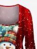 T-shirt 2 en 1 pour femme, grandes tailles, imprimé flocons de neige, bonhommes de neige et étoiles pailletées, manches longues. - Rouge 2X