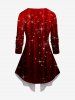 Plus Size Christmas Snowflake Snowman Glitter Stars Print Patchwork Long Sleeves 2 in 1 Women T-shirt -  