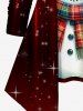 Plus Size Christmas Snowflake Snowman Glitter Stars Print Patchwork Long Sleeves 2 in 1 Women T-shirt -  