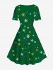Robe trapèze imprimée avec motif sapin de Noël, pain d'épice et flocons de neige - Vert 4X
