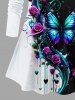 Plus Size Rose Flower Butterfly Heart Colorblock Print Long Sleeves T-shirt -  