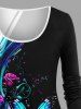 T-shirt à manches longues grande taille avec imprimé colorblock rose, papillon et cœur - Noir 6X