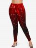 Leggings grande taille à imprimé étoiles pailletées de Noël - Rouge 5X