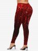 Leggings grande taille à imprimé étoiles pailletées de Noël - Rouge 5X
