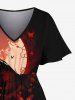 Plus Size Moon Butterfly Print Split Hawaii Midi Dress - Noir XXS