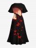 Plus Size Moon Butterfly Print Split Hawaii Midi Dress - Noir XXS