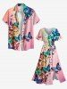 Robe midi hawaïenne fendue à imprimé papillon ombré grande taille - Rose clair XS