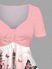 Robe hawaïenne grande taille imprimée Tour Eiffel, papillons et fleurs, cintrée - Rose clair 2X