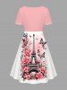Plus Size Eiffel Tower Butterfly Flowers Print Cinched Hawaii Dress -  