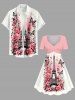 Plus Size Eiffel Tower Butterfly Flowers Print Cinched Hawaii Dress -  