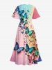 Plus Size Butterfly Ombre Print Split Hawaii Midi Dress -  
