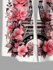 Chemise hawaïenne grande taille pour homme, imprimée Tour Eiffel, papillons et fleurs, boutons et poche. - Blanc 6XL
