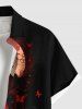Plus Size Butterfly Moon Print Buttons Pocket Shirt For Men -  