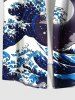 Plus Size Sea Waves Moon Cloud Print Buttons Pocket Hawaii Shirt For Men - Concorde 6XL