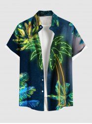Chemise hawaïenne à poches boutons, imprimé galaxie et cocotier pailleté, grande taille, pour hommes - Bleu Marine S