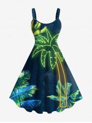 Robe hawaïenne grande taille à paillettes, imprimé galaxie et cocotiers - Bleu de Minuit 4X