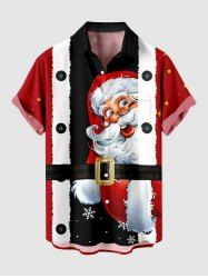 Plus Size Christmas Costume Santa Claus Stars Print Button Pocket Shirt For Men -  