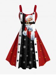 Plus Size Christmas Costume Santa Claus Stars Print A Line Dress -  