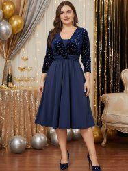Plus Size Star Silver Stamping Velvet Pocket Ruched 2 In 1 Dress -  