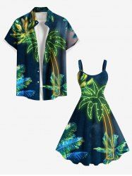 Glitter Coconut Tree Galaxy Print Plus Size Matching Hawaii Beach Outfit For Couples -  