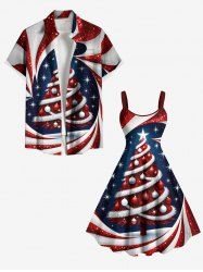 Christmas Tree Ball Striped Candy Print Plus Size Matching Outfit For Couples -  