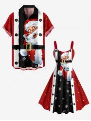Costume de Noël Père Noël imprimé étoiles, tenue assortie grande taille pour couples - Rouge 