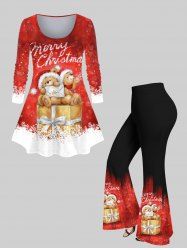 Christmas Hat Bear Gift Snowflake Print Plus Size Matching Set -  