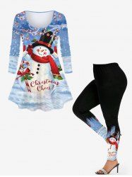 Christmas Candy Snowman Snowflake Print Plus Size Matching Set -  