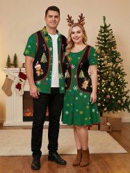 Christmas Tree Gingerbread Snowflake Candy Vest Pattern Print Plus Size Matching Outfit For Couples -  