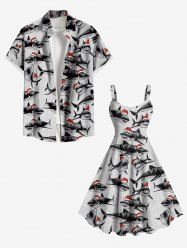Christmas Hat Sharks Print Plus Size Matching Outfit For Couples -  