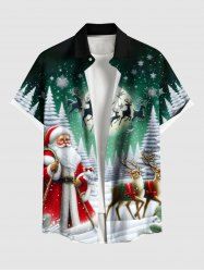 Plus Size Christmas Tree Santa Claus Elk Snowflake Print Buttons Pocket Shirt For Men -  