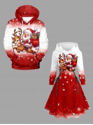 Ensemble assorti grande taille pour couples, motif Père Noël, renne et étoiles - Rouge 