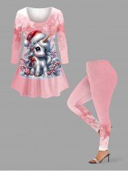 Christmas Ball Snowflake Hat Unicorn Candy Print Plus Size Matching Set -  