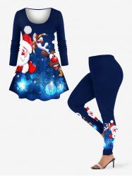 Christmas Santa Claus Elk Light Snowflake Print Plus Size Matching Set -  