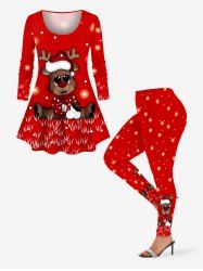 Christmas Elk Snowflake Star Print Plus Size Matching Set -  