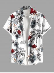 Chemise hawaïenne grande taille pour homme, à imprimé perroquet et cocotiers, boutons et poche. - Blanc 6XL