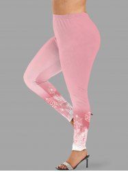 Leggings grande taille à imprimé flocons de neige et feuilles de Noël - Rose clair 4X