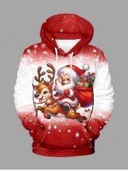 Plus Size Christmas Santa Claus Elk Star Print Pocket Drawstring Hoodie For Men -  