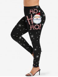 Leggings grande taille à imprimé Noël Père Noël Bonbons Flocons de Neige - Noir L