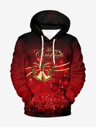 Sweat à capuche pour homme, grande taille, avec nœud papillon, clochette, sequins scintillants, imprimé 3D, poche et cordon de serrage, orné d'une boule de Noël scintillante et d'un nœud papillon. - Rouge Cerise 4XL