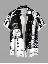 Plus Size Christmas Snowflake Snowman Tree Print Button Pocket Shirt For Men -  