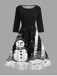 Christmas Snowflake Snowman Tree Print Midi 50's Vintage Dress -  