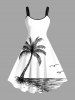 Tenue de plage hawaïenne assortie pour couples, grande taille, imprimée avec un motif d'oiseaux marins et de cocotiers, peinte à la main - Blanc 