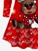 Christmas Elk Snowflake Star Print Plus Size Matching Set -  