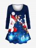 Christmas Santa Claus Elk Light Snowflake Print Plus Size Matching Set -  