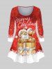 Christmas Hat Bear Gift Snowflake Print Plus Size Matching Set -  