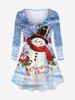 Christmas Candy Snowman Snowflake Print Plus Size Matching Set -  