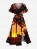 Ensemble de plage hawaïen assorti grande taille à imprimé soleil et cocotiers pour couples - Orange 