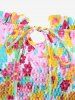 Plus Size Colorful Flowers Print Ruched Ruffles Tie Tankini Swimsuit -  